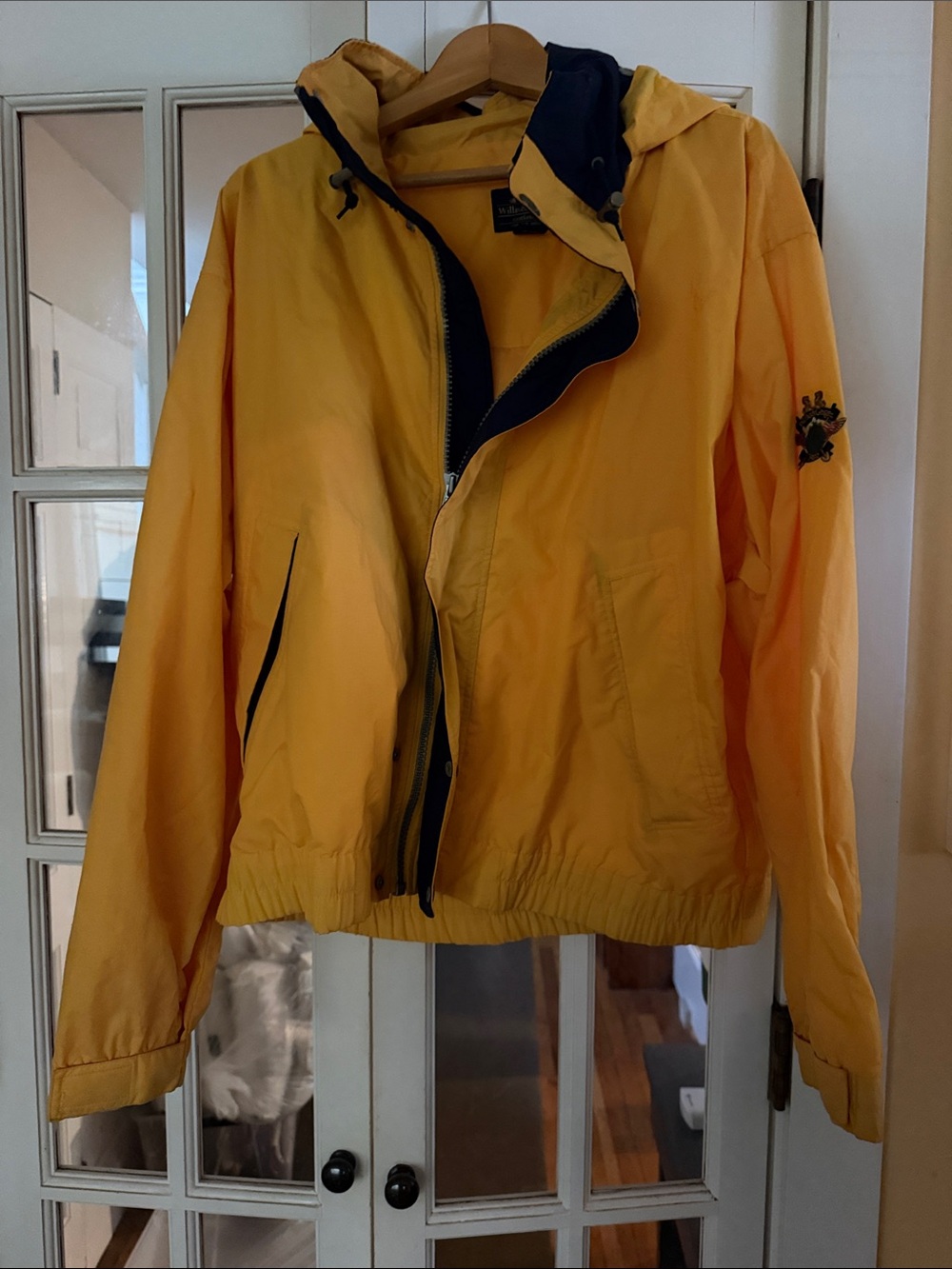 Yellow Hooded Rain Jacket with Contrast Trim
